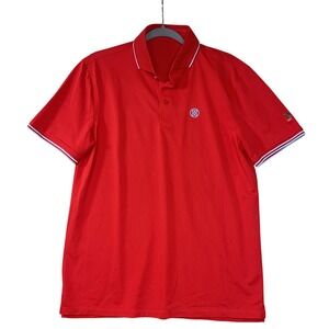 G/Fore Golf Polo Shirt Men M Red/Blue Striped SS Performance Embroidered Logo